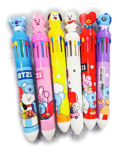 Set 6 Bolígrafos Bts-bt21 Plumas Multicolor Army Kpop