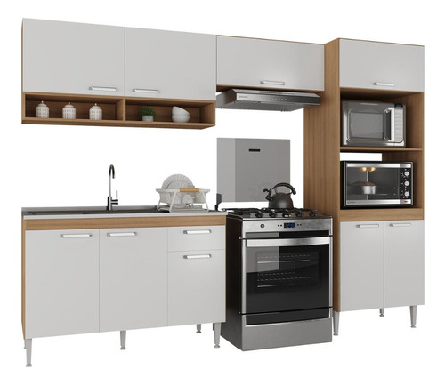 Armário Cozinha Compacta Modulada Paris Multimóveis Mp2228 Cor Rustic/branco