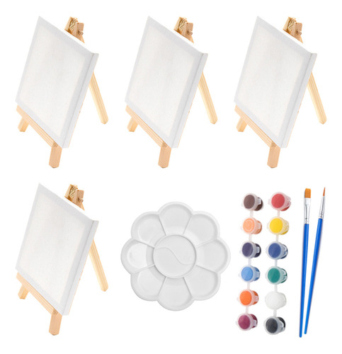 Mini Conjunto De Cavalete De Madeira E Tela De Pintura Em Ac