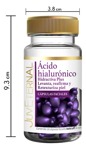 JUVETERNAL Cápsulas Faciales de Ácido Hialurónico 2x1 90 cápsulas c/u Twist-Off Hidrata, Rellena y Suaviza tu Piel