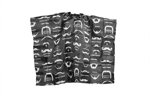 Capa Estampada Para Barbero Ari Modelo Bigotes Color Negro