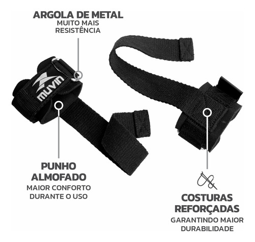 Strap De Musculação Com Munhequeira Muvin Levantamento Peso Cor Preto