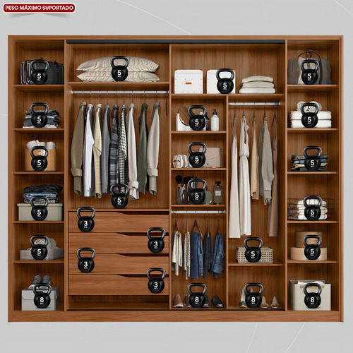 Guarda-Roupas Casal 4 Portas Vidro Reflecta Multimóveis CR35225 Cor Nogueira/preto Tx
