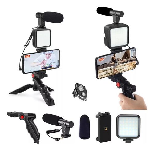 Video Making Kit, Trípode, Luz Led Y Micrófono. Mod Ay-49g
