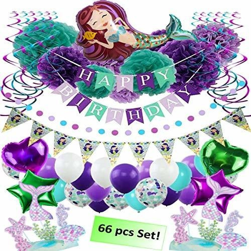 Banner De Feliz Cumpleaños De Sirena Y Suministros De Decor