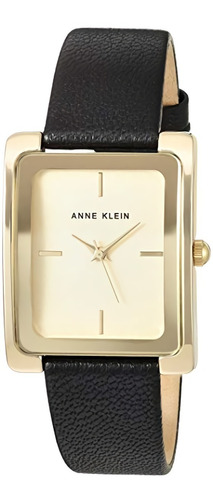 Reloj De Pulsera Anne Klein Ak/2706chbk De Cuerpo Color Dorado, Analógico, Para Mujer, Con Correa De Piel Color Negro