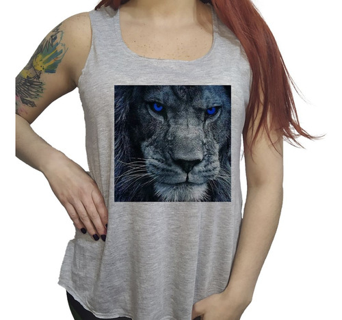 Musculosa Acampanada Leon Cara Azul Ojos Salvaje