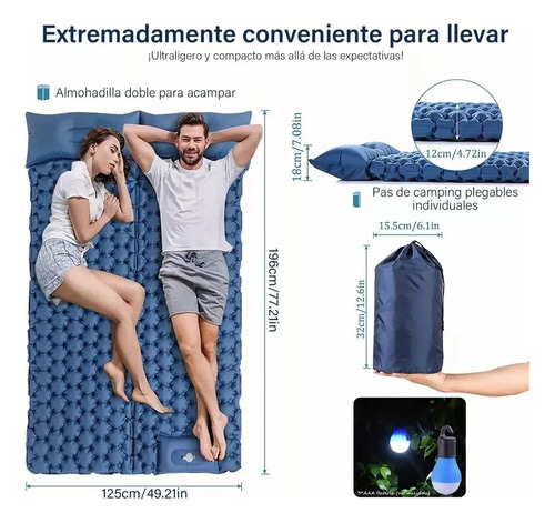 Tuomo 2 Personas Colchoneta Acampar Inflable Portátil + Almohada,acampar Colchoneta Inflablecon Bomba De Pie Incorporada , Caminatas, Tiendas Campaña, Colchoneta Portátil Para Acampar