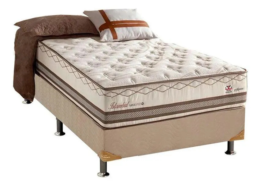 Cama Box Solteiro + Colchão Molas Herval Istambul Ciano