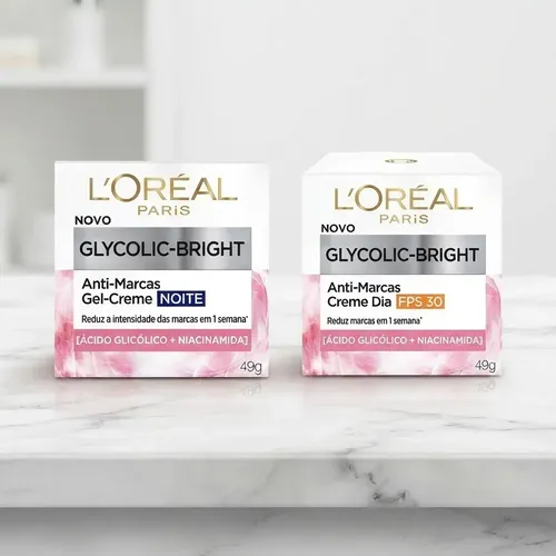 Kit Creme Facial Antimanchas Dia + Gel-Creme Noite Glycolic Bright L'Oréal Paris 49g