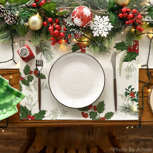 Set De 4 Individuales Navideños De Cono De Pino Holly En Mod