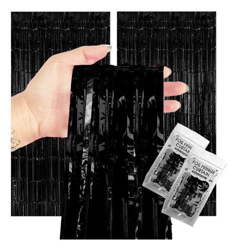 Xing 2 Cortinas Papel Metálico Negro Decoración Fiesta