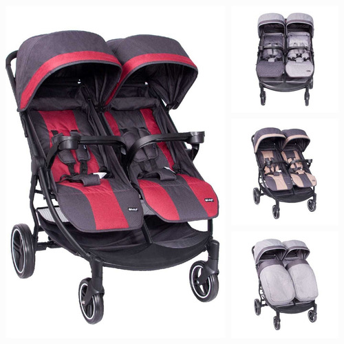 Coche Gemelar Para Dos Bebes Evezo Original De Lujo Leo Lea