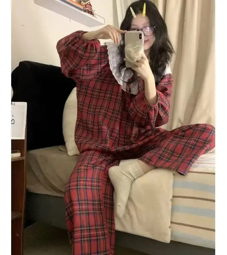 Conjunto De Pantalones De Manga Larga Con Pijama De Algodón