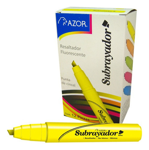 Marcatextos Azor Subrayador 2450am Amarillo Cincel 6mm 12pzs