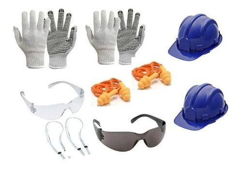 Kit Proteção Luvas + Capacete + Protetor Auricular + Óculos