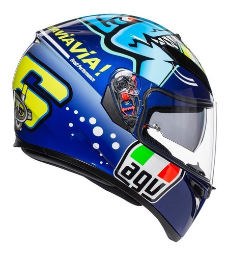 Casco Agv K3 Sv Misano 2015 Shark Vr46 + Pinlock Talla 58 Color Azul Diseño Rossi Misano 2015