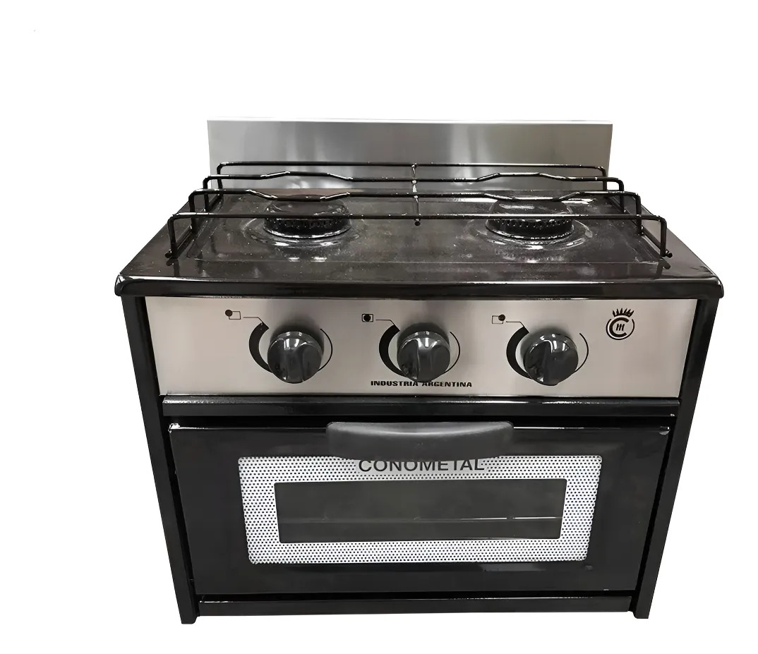 Anafe Cocina 2 Dos Hornallas Con Horno Para Gas Envasado Color Negro