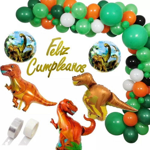 Kit Arco Globos Dinosaurio Selva Verde Cumpleaños