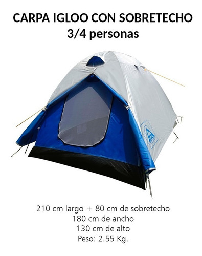 Imagen 3 de 5 de Carpa Igloo Con Sobretecho 3 A 4 Personas Arye Mosquitero