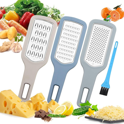 Rallador De Queso Con Mango, 3-en-1 De Acero Inoxidable Y Pl