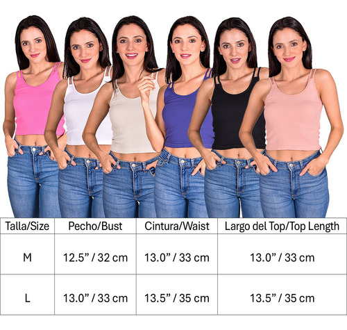 Blusa Tirantes Dobles Básica Cuello Redondo Tela Acanalada