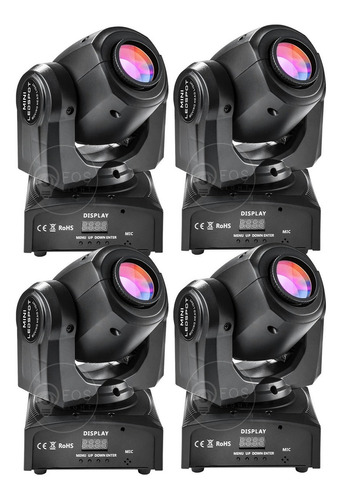 4x Mini Spot Led Moving Head 30w 8 Cores 8 Desenhos Strobo 110/220V