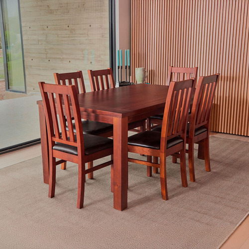Comedor Ñuble Caramelo 6 Sillas Tapiz Poliuretano Café