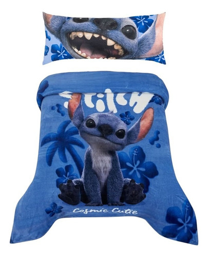 Frazada Matrimonial Stitch + Almohada Larga Providencia Azul Stitch Cosmic