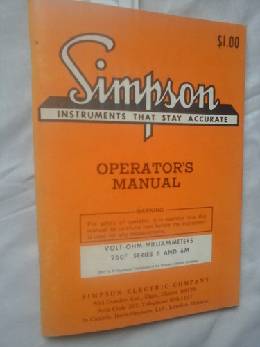 Manual Simpson Eletric 260 Series 6 E 6m