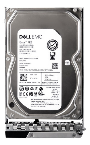 Disco duro Dell Exos 7e10 SATA de 2 TB, 6 Gbps, Lff ST2000nm12b, Pn 00y4cd