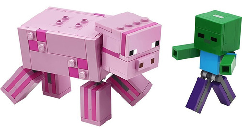 Kit Lego Minecraft Bigfig Cerdo Con Bebé Zombi 21157 3