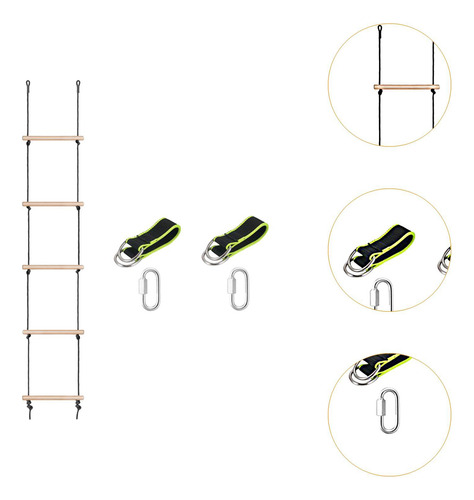 Escalera De Cuerda Para Columpio De Madera, 5 Secciones,
