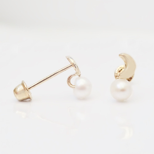 Amor Eterno - Broqueles Finos Perla Tu Y Yo / Aretes Oro 10k