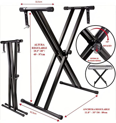 Doremama Soporte De Teclado, Para Teclado Reforzado Plegable Forma de X 30-89 cm Portátiles,Forma de X Portátiles para Teclado Musical,con 7 Posiciones Ajustables Altura y Anchura, para Piano Digital