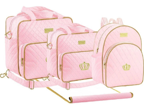 Conjunto Bolsa De Bebê Plike Baby Rosa Porta Enxoval