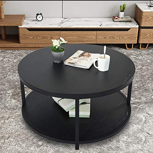 Mesa De Centro Redonda De Madera-metal Color Negro De 36 In.