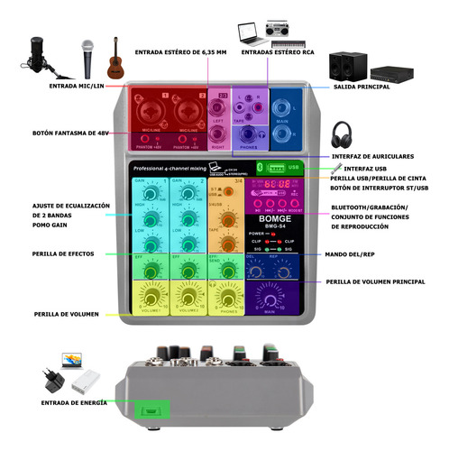 Bomge S4 Consola Mezclador Profesional De 6 Canales Bt Usb