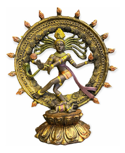Shiva Nataraja Danza Cosmica 22.5x20x8cm Pintado A Mano.