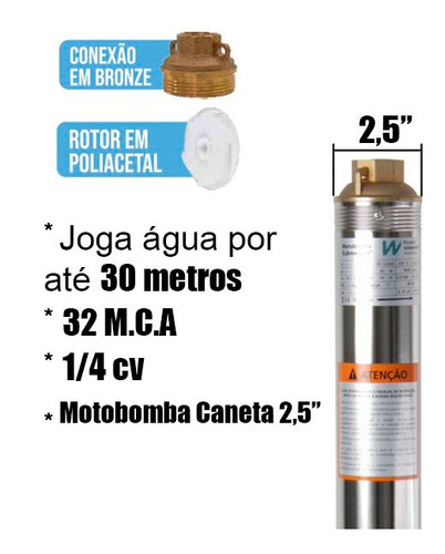 Imagem 3 de 8 de Bomba De Água Submersa Caneta 2,5 Pol 1/4cv Claw Palito