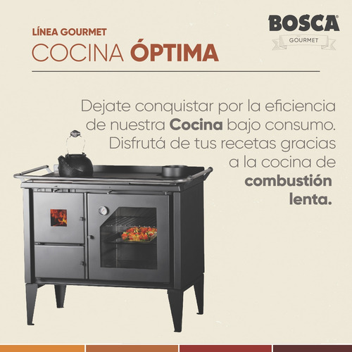 Imagen 2 de 9 de Cocina A Leña Bosca Optima 500 Salamandra Estufa 3 Platos