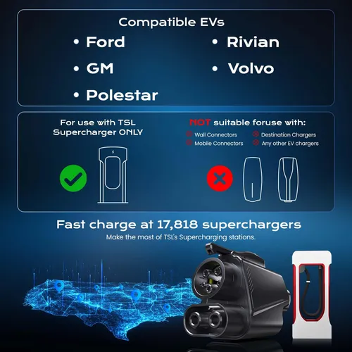 Adaptador Nacs A Ccs 250 Kw Supercargador Para Evs