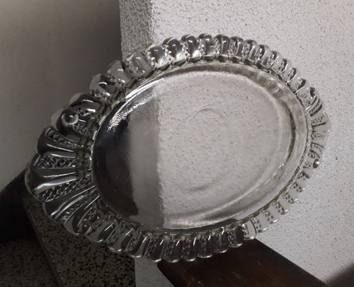 Antigua Fuente Vidrio Oval Todo Borde Decorado Relieve 38x23