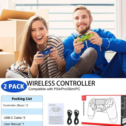 Control Inalambrico Joystick 2u Compatible Ps4 Pc Azul Azul