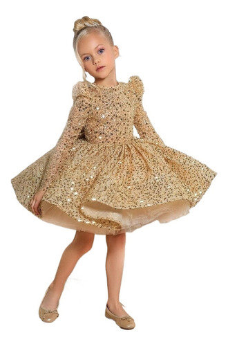 Vestido Novia Con Lentejuelas Para Niñas, Vestido Dorado