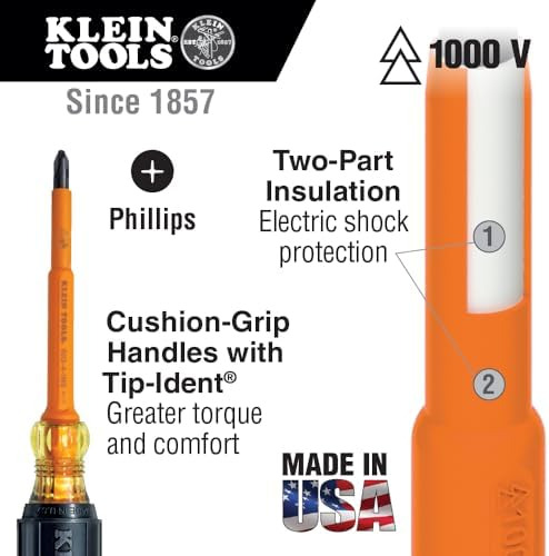 Klein Tools 633-4-ins Desarmador Aislado #1 Punta Phillips