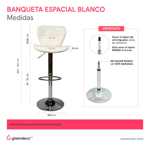 Banqueta Sillon Desayunador Espacial Barra Taburete Alta X2