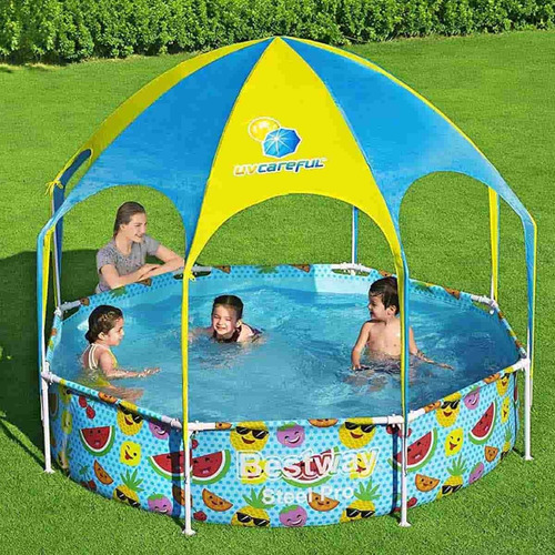 Alberca Piscina Estructural Circular Con Toldo Niños Bestway Color Azul