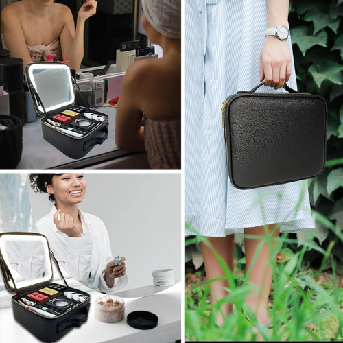 Bolsa De Maquiagem Com Espelho, Luz Led Destacável, Portátil