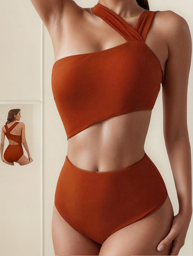 Traje De Baño De Un Solo Hombro Cuello Halter Monokini Mujer